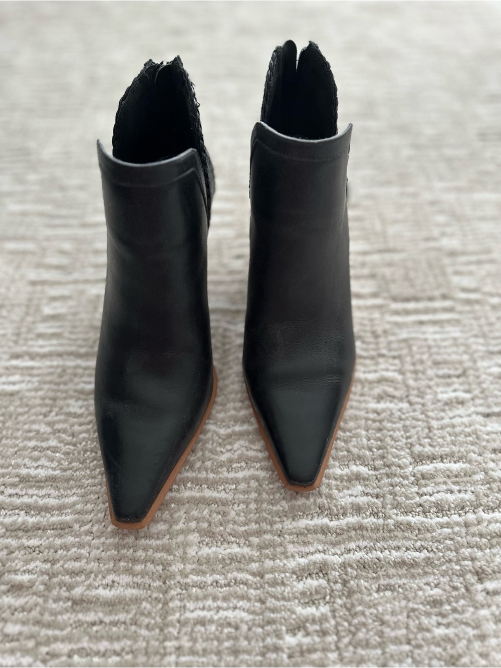 Vince Camuto Delsimba Black Pointed Toe Leather Ankle Boots